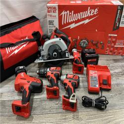 AS-IS MILWAUKEE M18 18V Lithium-Ion Cordless Combo Kit (5-Tool) with (1) 3.0Ah and (1) 1.5Ah Battery, (1) Charger, (1) Tool Bag