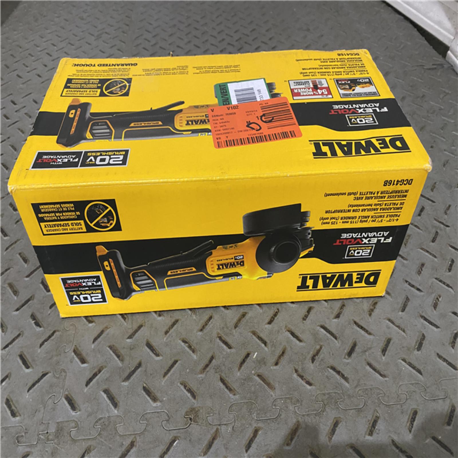 Houston location AS-IS DEWALT 20V MAX Cordless Brushless 4.5 - 5 in. Paddle Switch Angle Grinder with FLEXVOLT ADVANTAGE (Tool Only)