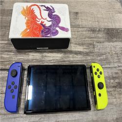 AS-IS Nintendo Switch Console with Pokemon Scarlet & Violet Edition with blue and neon yellow joy controllers