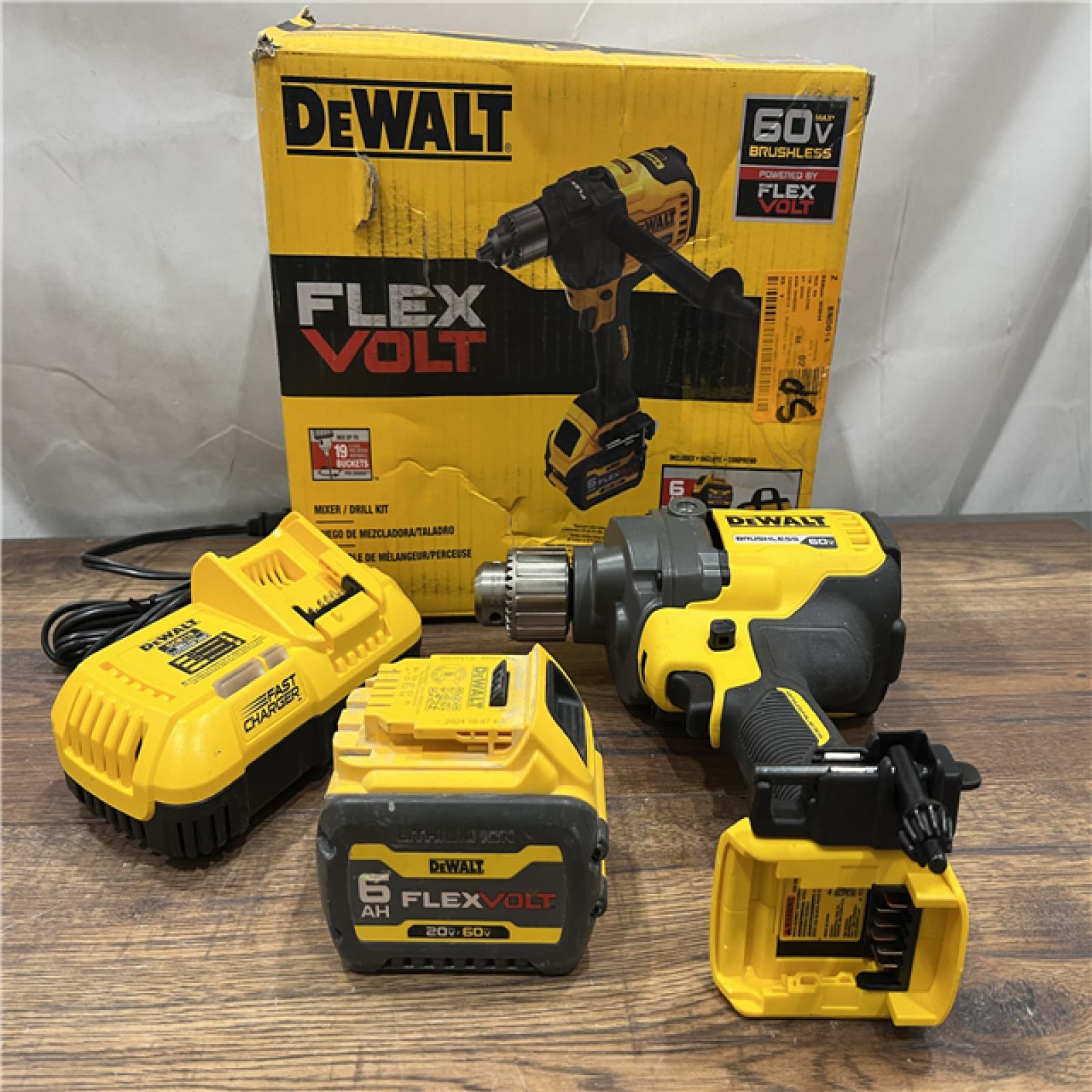 AS-IS DEWALT FLEXVOLT 60V MAX Cordless Brushless 1/2 in. Concrete Mud Mixer/Drill with E-Clutch and (1) FLEXVOLT 6.0Ah Battery