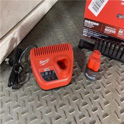 HOUSTON LOCATION -AS-IS M12 FUEL INSIDER 12V Lithium-Ion Brushless Cordless 1/4 in. - 3/8 in. Extended Reach Box Ratchet Kit W/ Battery, Charger (MISSING 1/4 HEX BOX RATCHET ADAPTER)