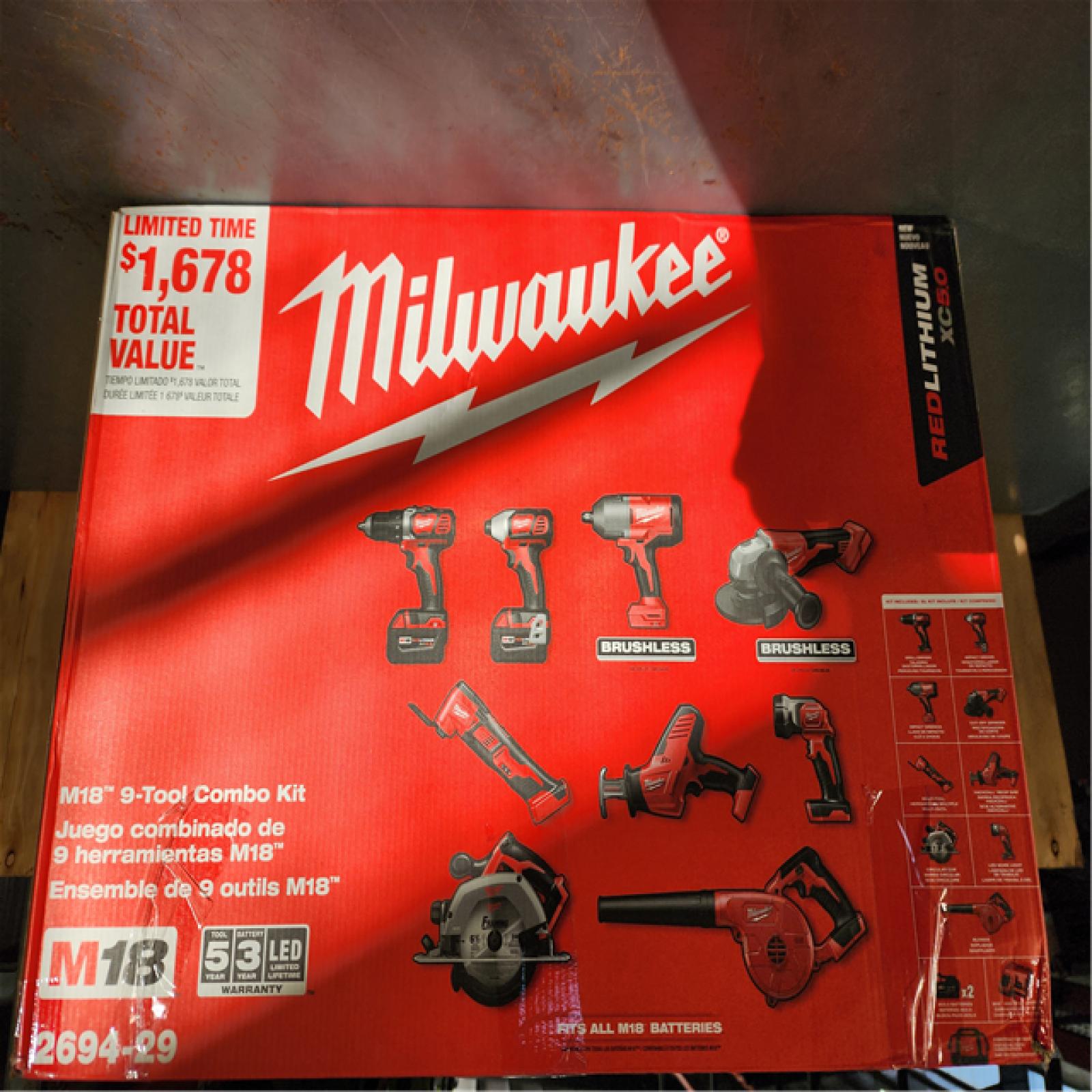 HOUSTON LOCATION - AS-IS (APPEARS LIKE NEW) Milwaukee M18 18-Volt Lithium-Ion Cordless Combo Kit (9-Tool) with (2) Batteries, Charger, and Tool Bag