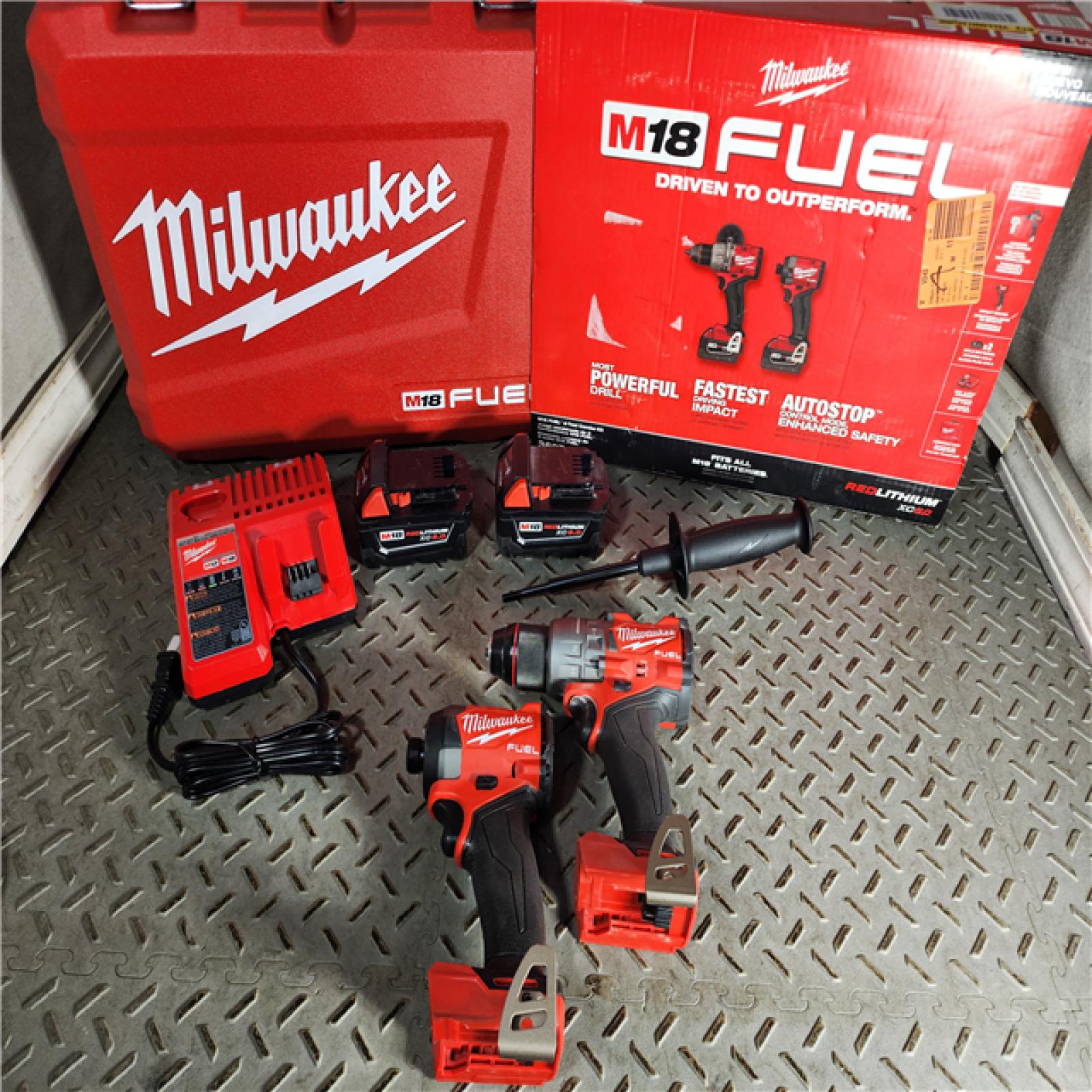 HOUSTON LOCATION - AS-IS Milwaukee M18 FUEL 18V Lithium-Ion Brushless Cordless Hammer Drill and Impact Driver Combo Kit (2-Tool) with 2 Batteries