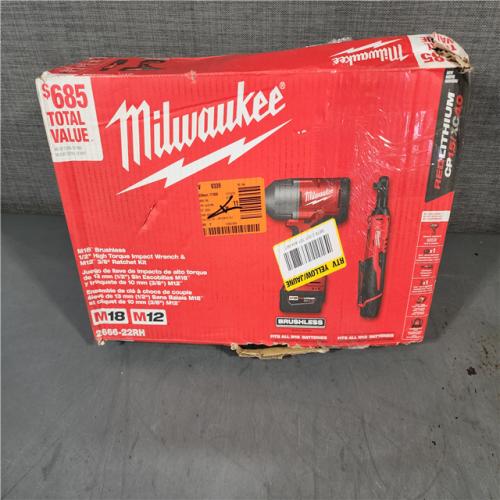 HOUSTON LOCATION - AS-IS M12/M18 12/18V Lithium-Ion Cordless 3/8 in. Ratchet and 1/2 in. High Torque Impact Wrench with Friction Ring Combo Kit