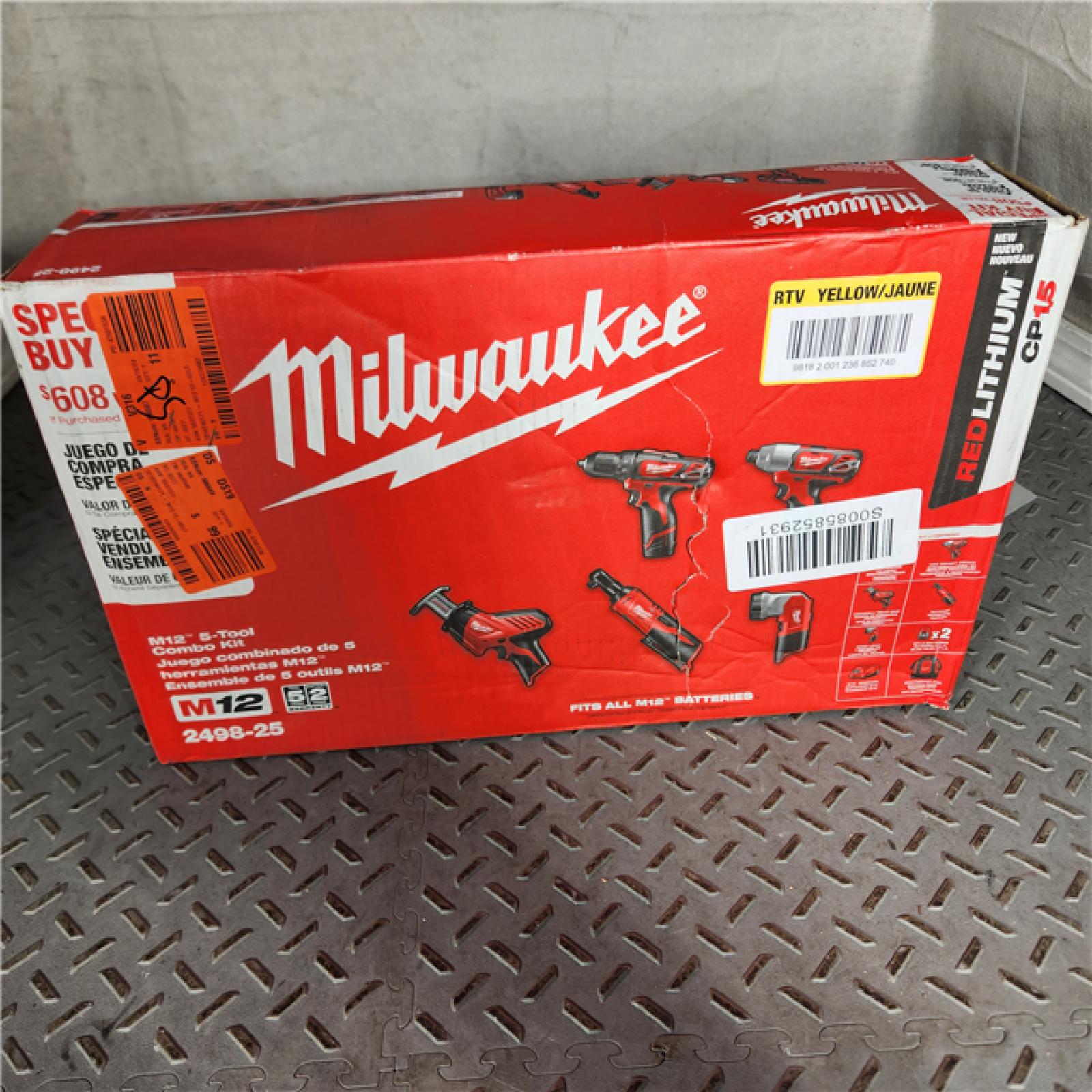 Houston location- AS-IS Milwaukee Combo Kit 12-Volt Lithium-Ion Cordless Variable Speed Worklight Brushed