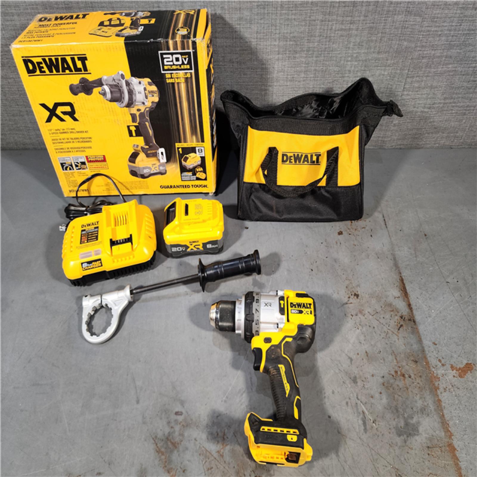 HOUSTON LOCATION - AS-IS DEWALT 20V XR Lithium-Ion Cordless Hammer Drill Kit with 8.0 Ah Battery, Charger and Kit Bag