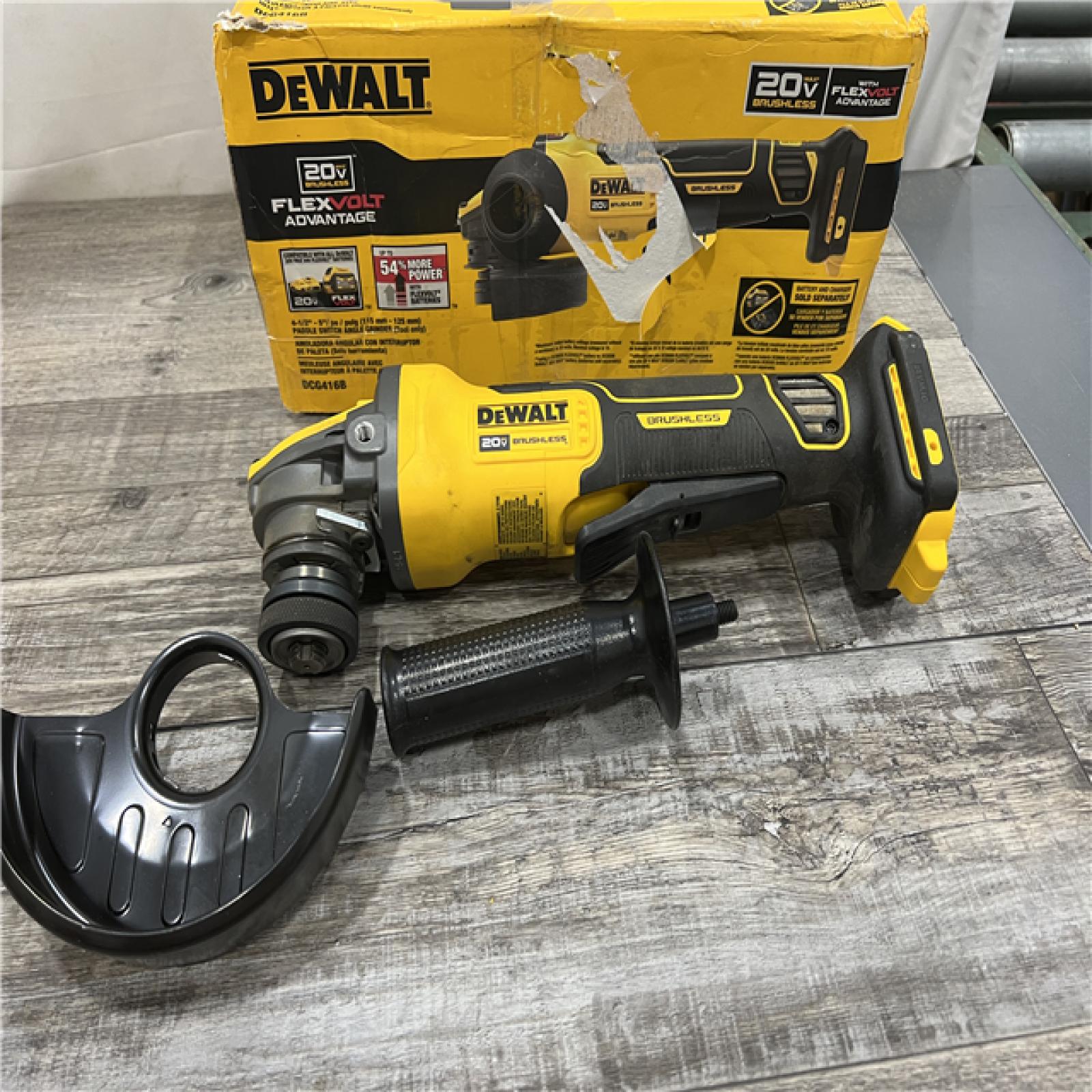 AS-IS DEWALT 20V MAX Cordless Brushless 4.5 - 5 in. Paddle Switch Angle Grinder with FLEXVOLT ADVANTAGE (Tool Only)