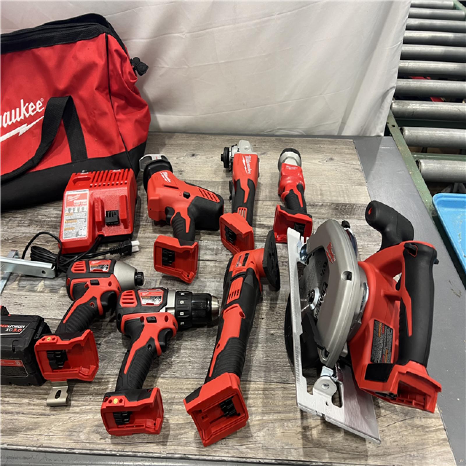 AS-IS MILWAUKEE M18 18-Volt Lithium-Ion Cordless Combo Kit 7-Tool with 2-Batteries, Charger and Tool Bag