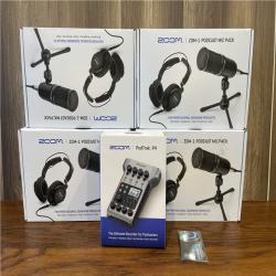 Zoom PodTrak P4 Portable Multitrack Podcast Recorder 4 Person Podcasting Mic Pack Bundle