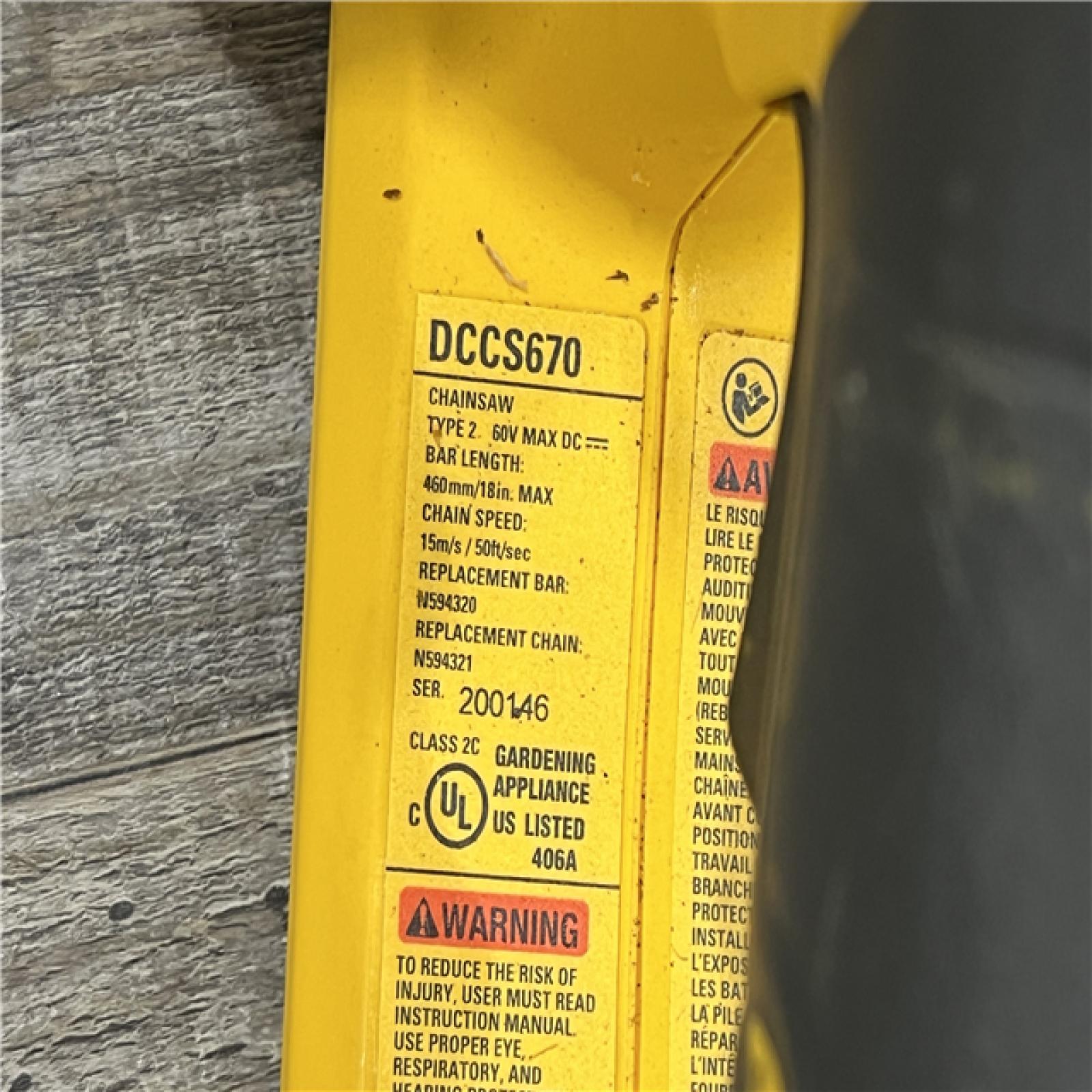 AS-IS DEWALT DCCS670B 16in Chainsaw 60V MAX - Tool Only