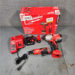 HOUSTON LOCATION - AS-IS M12/M18 12/18V Lithium-Ion Cordless 3/8 in. Ratchet and 1/2 in. High Torque Impact Wrench with Friction Ring Combo Kit (NO TOOL BAG)