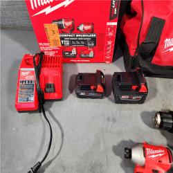 HOUSTON LOCATION - AS-IS M18 18-Volt Lithium-Ion Brushless Cordless Compact Hammer Drill/Impact Combo Kit (2-Tool) with (2) Batteries, Bag