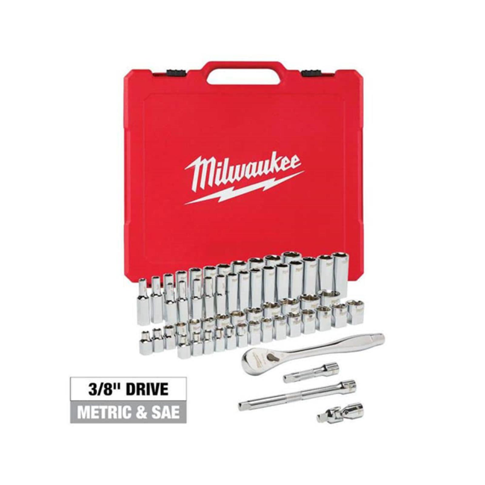 Phoenix Location Sealed Milwaukee 3/8 in. Drive SAE/Metric Ratchet and Socket Mechanics Tool Set (56-Piece)