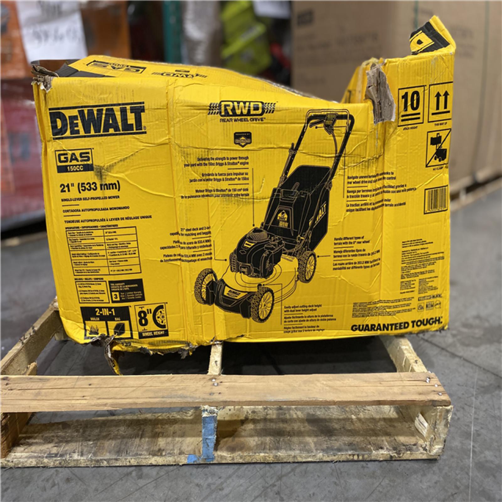 DALL AS LOCATION - DEWALT 21 in. 150cc Briggs and Stratton 625ex Engine Rear Wheel Drive 2-in-1 Gas Self Propelled Walk Behind Lawn Mower