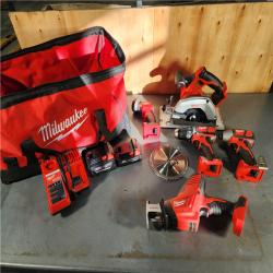 HOUSTON LOCATION - AS-IS Milwaukee M18 18-Volt Lithium-Ion Cordless Combo Tool Kit (5-Tool) with (1) 3.0Ah and (1) 1.5Ah Battery, (1) Charger, (1) Tool Bag