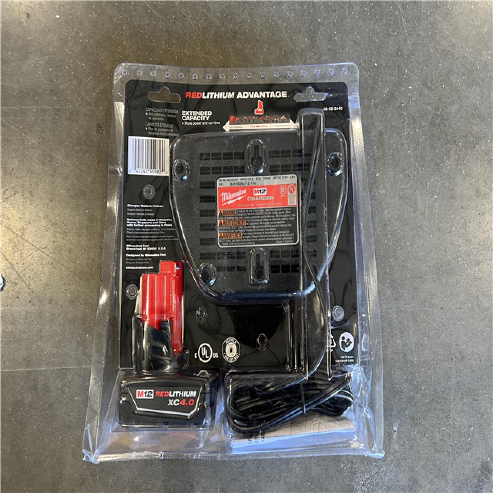 NEW! Milwaukee M12 12-Volt Lithium-Ion XC Battery Pack 4.0 Ah and Charger Starter Kit