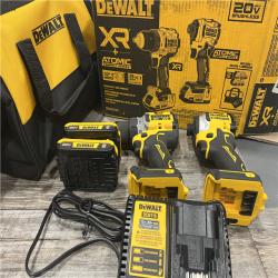 AS-IS DEWALT 20V MAX XR Cordless Drill/Driver, ATOMIC Impact Driver 2 Tool Combo Kit, (2) 2.0Ah Batteries, Charger, and Bag