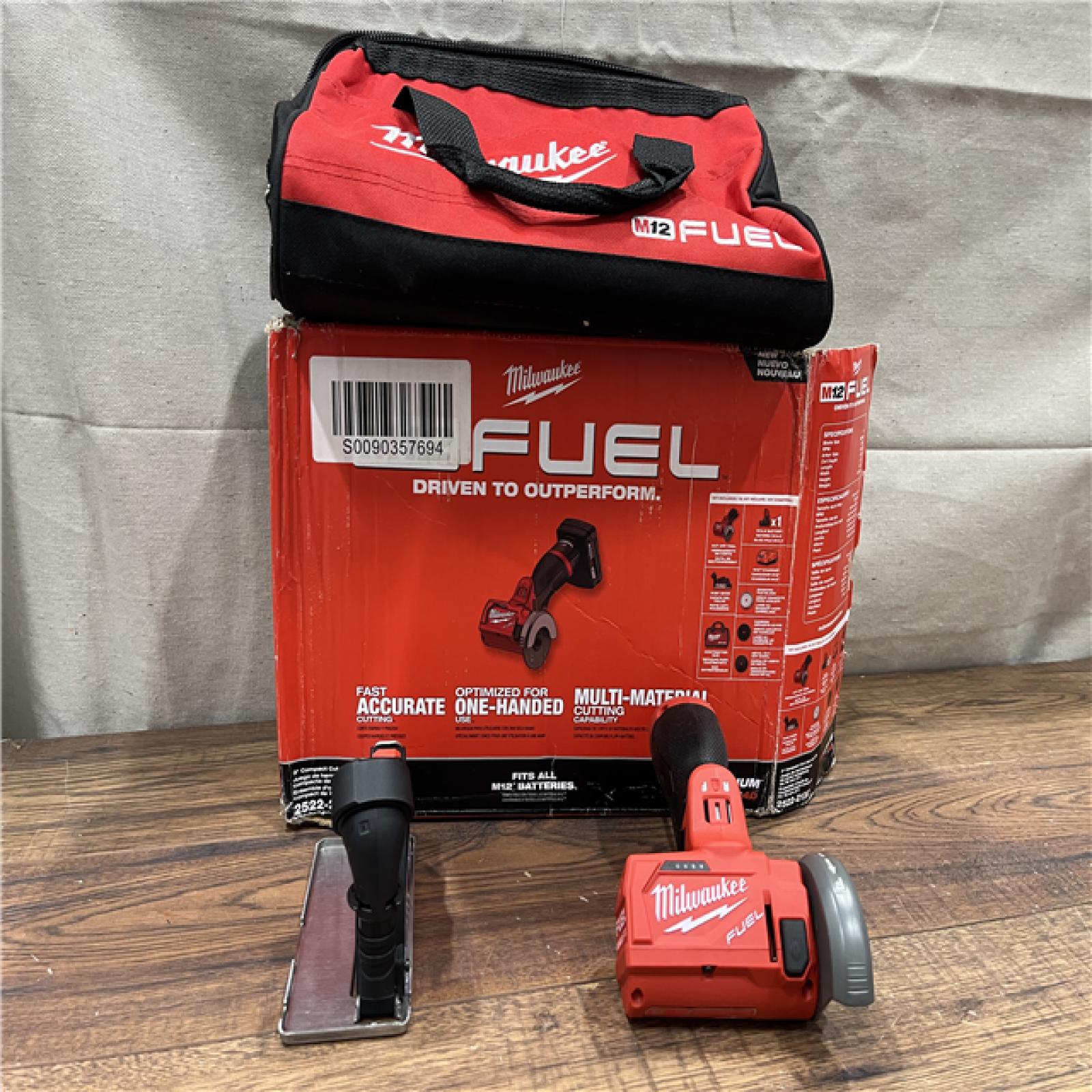 AS-IS M12 FUEL 12V 3 in. Lithium-Ion Brushless Cordless Cut Off Saw Kit with One 4.0 Ah Battery Charger and Bag