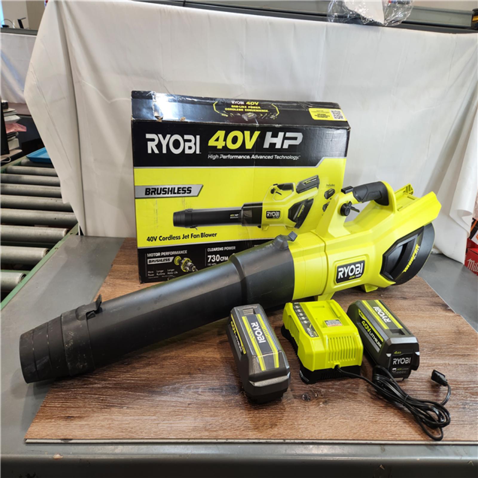 AS-IS RYOBI 40V HP Brushless Cordless 190 MPH 730 CFM Jet Fan Leaf Blower Kit