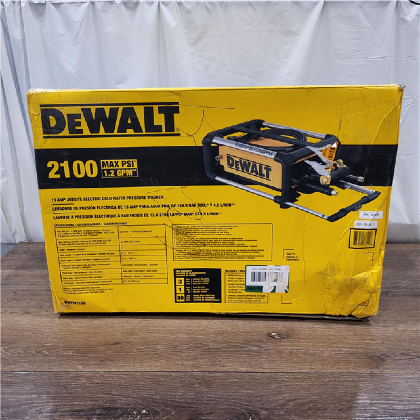 NEW! DEWALT Electric Pressure Washer  2100 PSI  Jobsite Power Washer DWPW2100