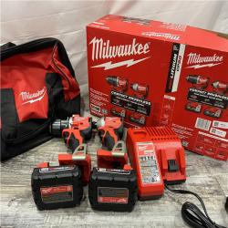 AS-IS MILWAUKEE M18 18V Lithium-Ion Brushless Cordless Compact Drill/Impact Combo Kit (2-Tool) W/(2) 2.0 Ah Batteries, Charger & Bag