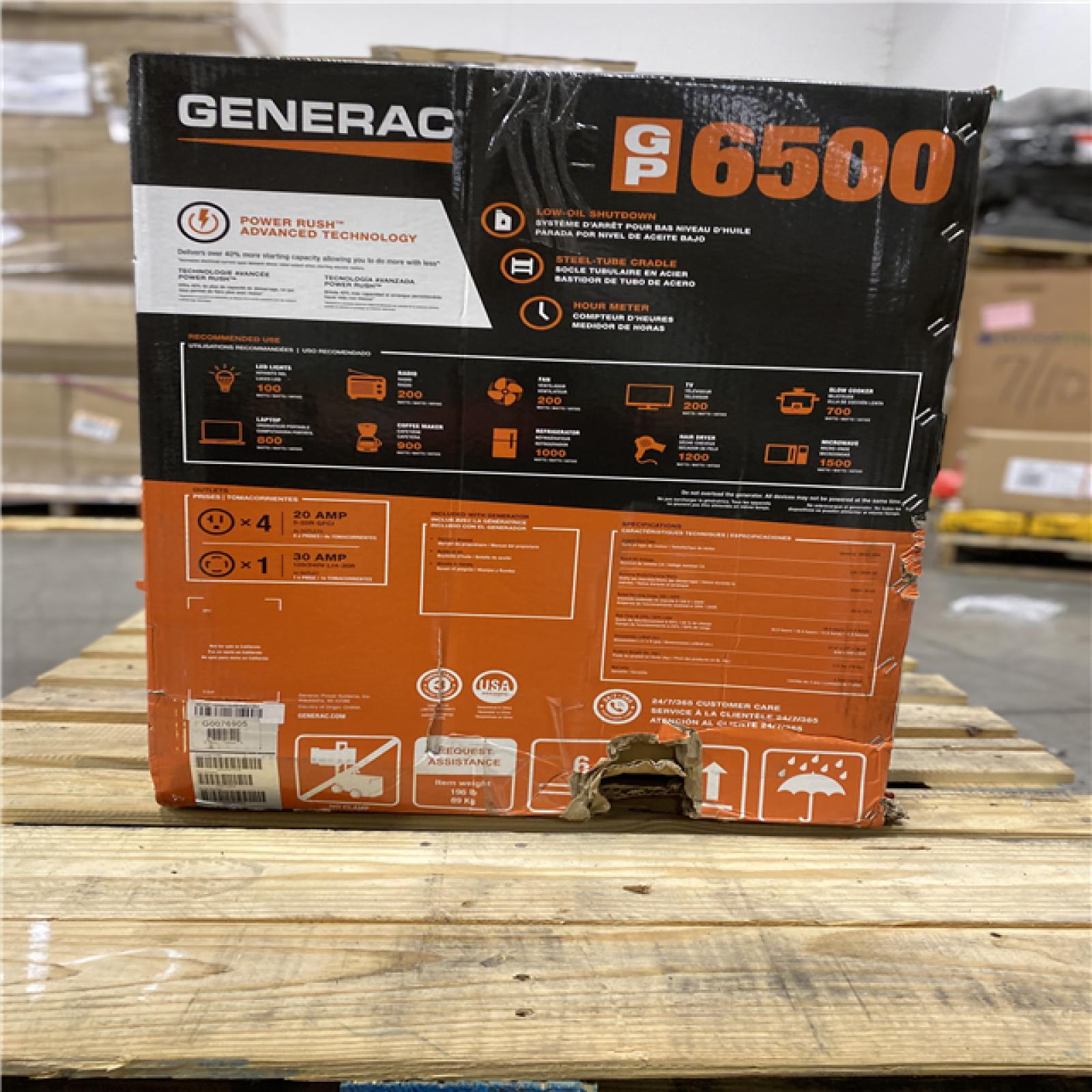 DALLAS LOCATION - Generac GP 6500-Watt Recoil Start Gas-Powered Portable Generator, 49-ST/CSA