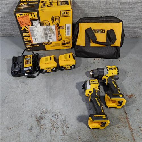 HOUSTON LOCATION - AS-IS DEWALT 20V MAX XR Hammer Drill and ATOMIC Impact Driver 2 Tool Cordless Combo Kit with (2) 4.0Ah Batteries, Charger, and Bag