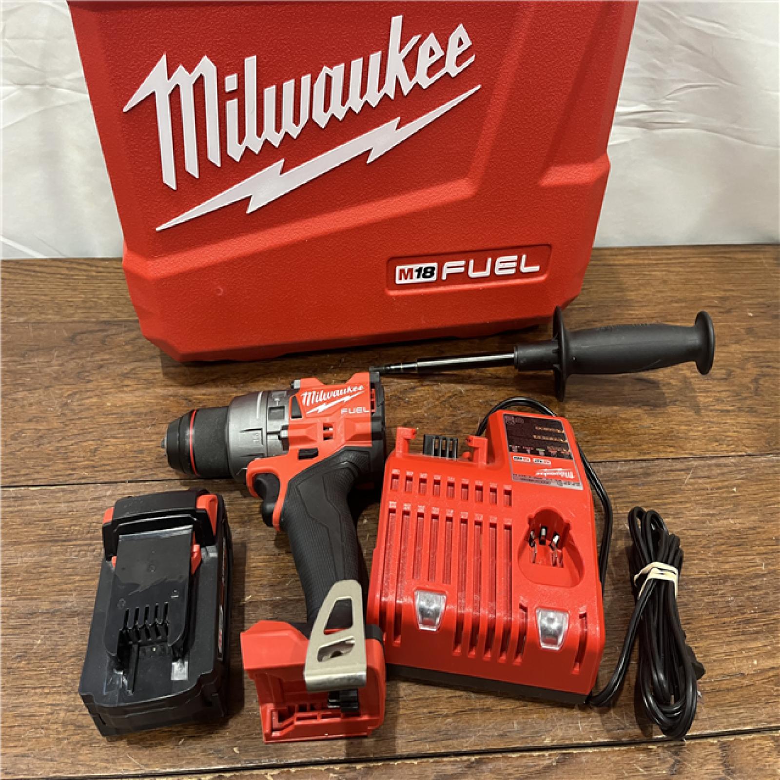 AS-ISMilwaukee 2904-22 Hammer Drill Driver Kit with Batteries  Charger & Tool Case  Red