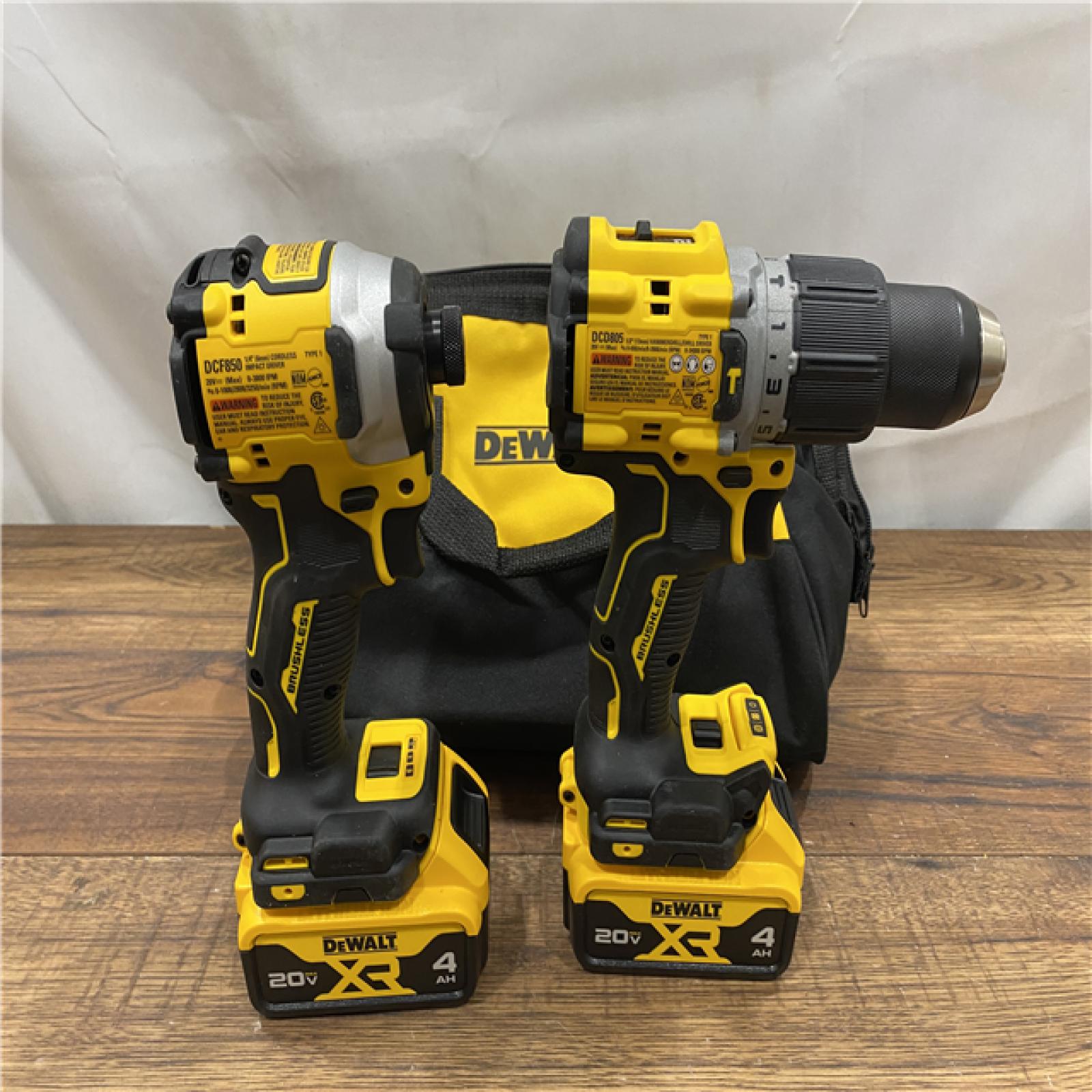 AS IS DEWALT 20V MAX XR Hammer Drill and ATOMIC Impact Driver 2 Tool Cordless Combo Kit with (2) 4.0Ah Batteries, Charger, and Bag