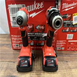 AS IS M18 18V Lithium-Ion Brushless Cordless Compact Drill/Impact Combo Kit (2-Tool) W/(2) 2.0 Ah Batteries, Charger & Bag