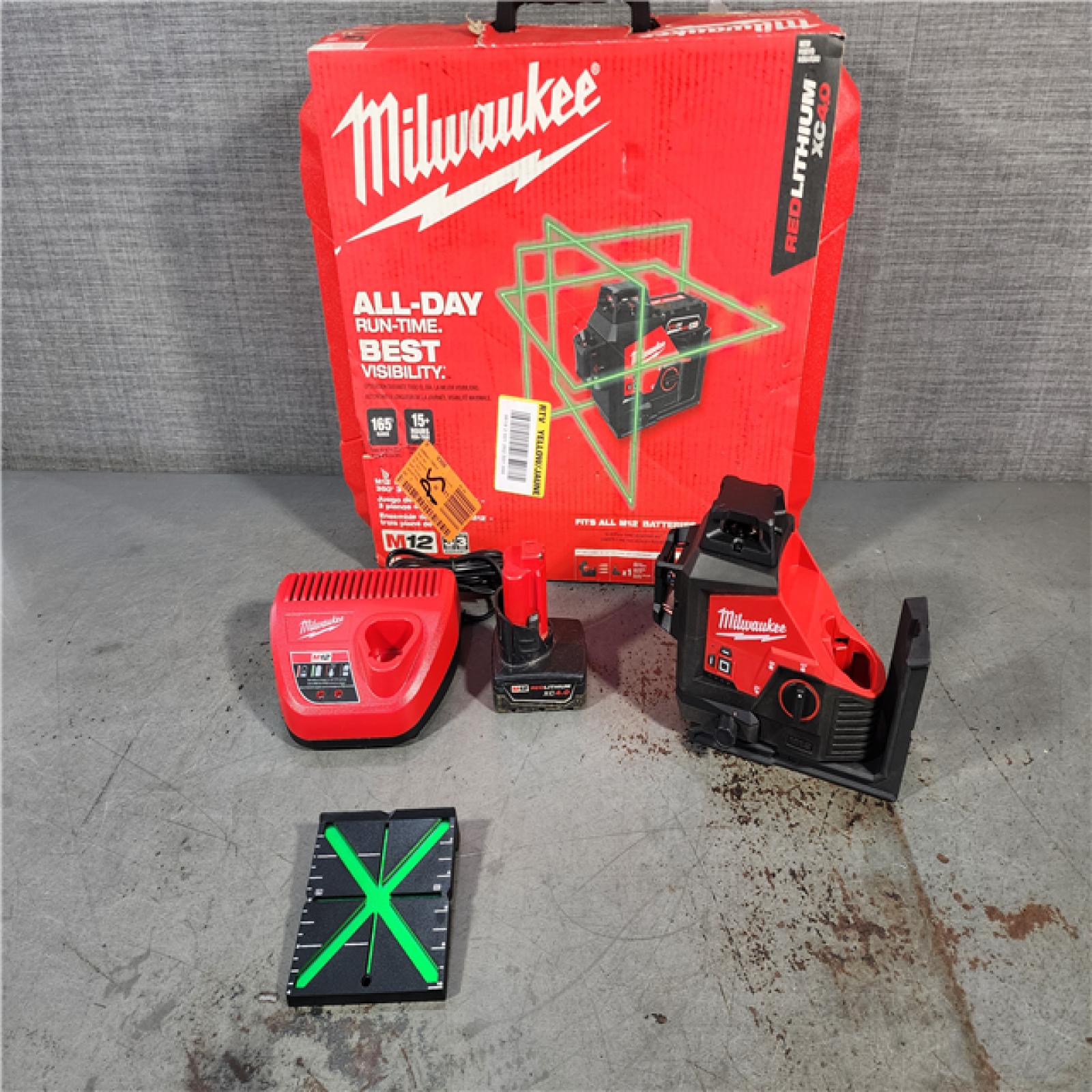 HOUSTON LOCATION - AS-IS Milwaukee-3632-21 M12 Green Beam Laser 360Â° 3-Plane Kit