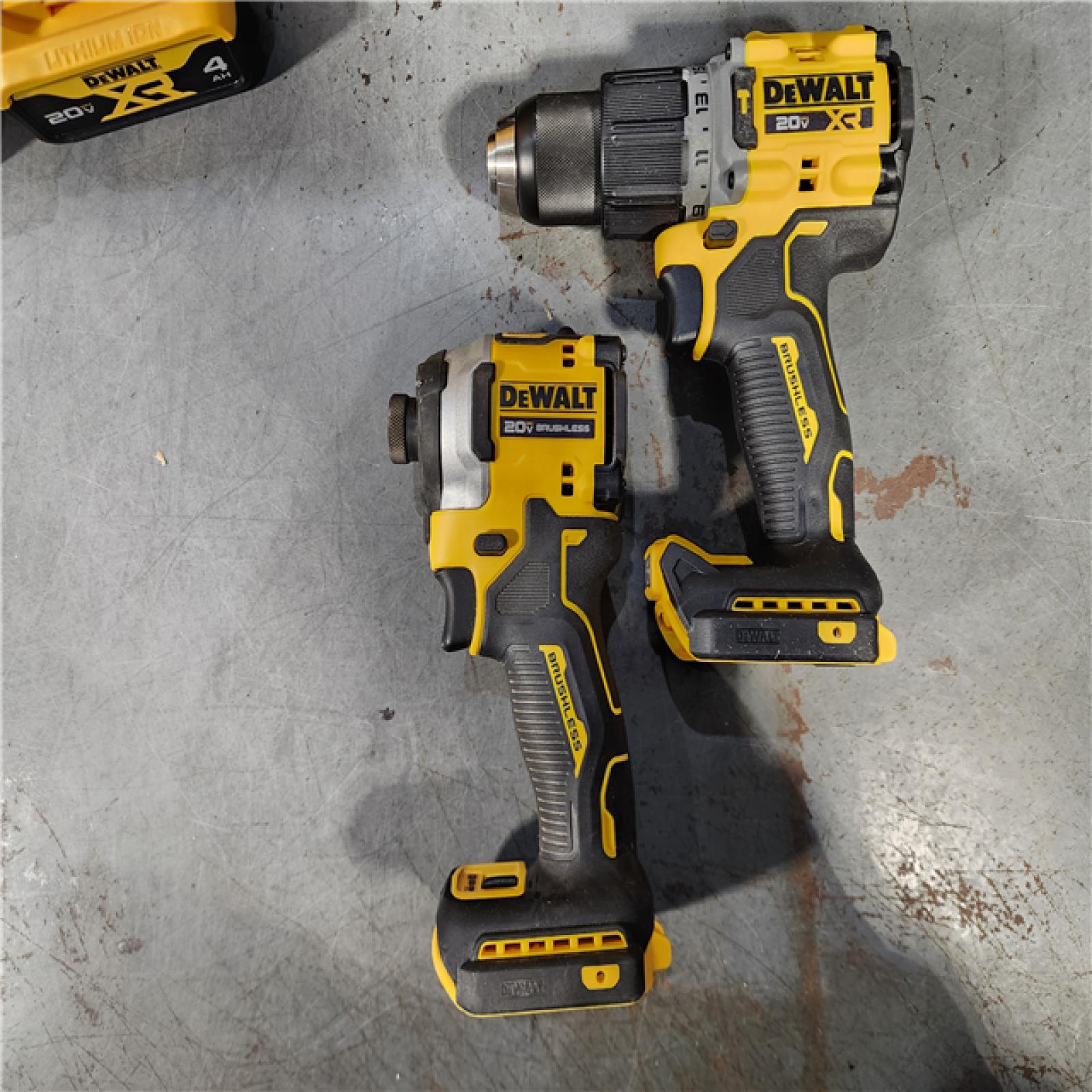 HOUSTON LOCATION - AS-IS DEWALT 20V MAX XR Hammer Drill and ATOMIC Impact Driver 2 Tool Cordless Combo Kit with (2) 4.0Ah Batteries, Charger, and Bag