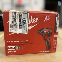 NEW! - Milwaukee M12 12V Lithium-Ion Cordless 1/4 in. Hex Screwdriver Kit with Two 1.5Ah Batteries, Charger and Tool Bag