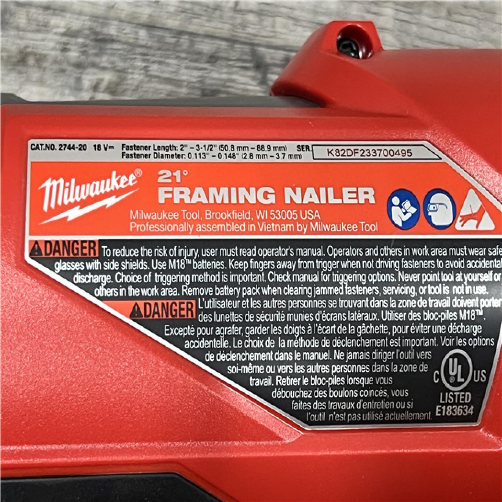 AS-IS Milwaukee 2744-20 M18 FUEL 21-Degree Cordless Framing Nailer (Tool Only)