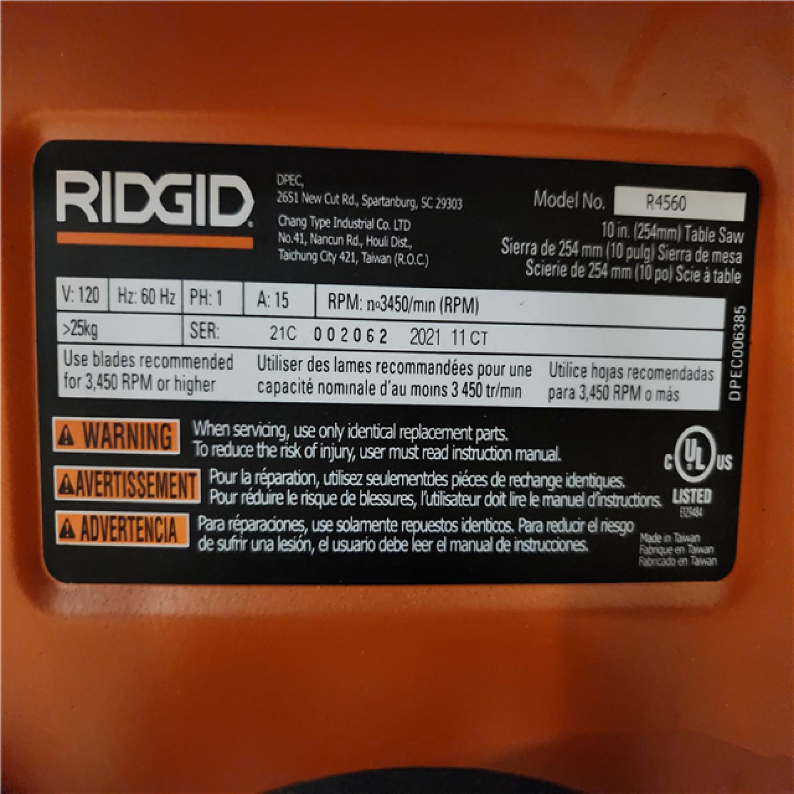 Phoenix Location RIDGID 10 in. Contractor Table Saw with Cast Iron Top