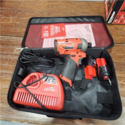 AS-IS M12 FUEL SURGE 12V Lithium-Ion Brushless Cordless 1/4 in. Hex Impact Driver Compact Kit W/Two 2.0Ah Batteries, Bag