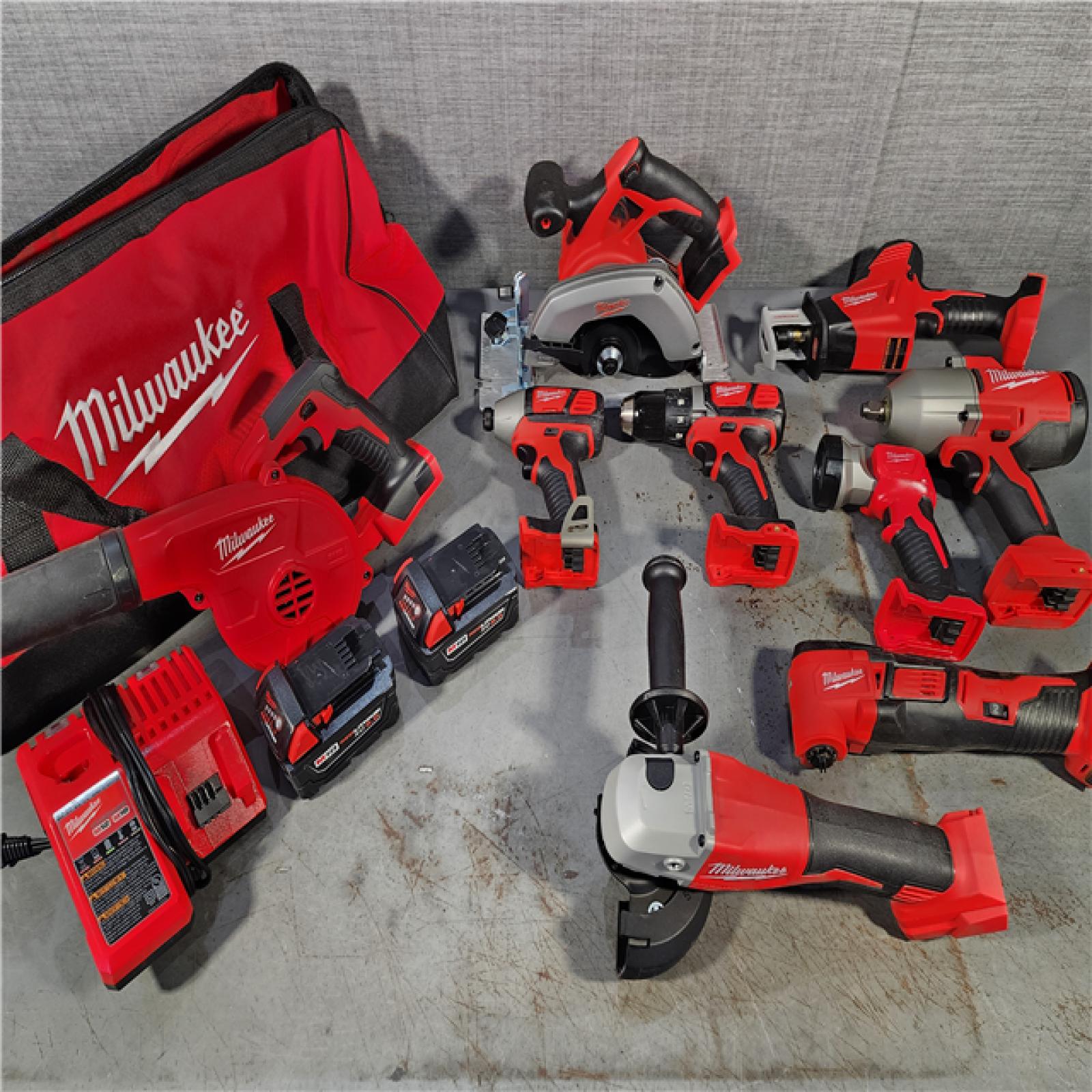 HOUSTON LOCATION - AS-IS M18 18-Volt Lithium-Ion Cordless Combo Kit (9-Tool) with (2) Batteries, Charger, and Tool Bag