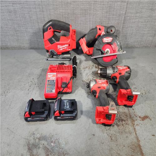 HOUSTON LOCATION - AS-IS MILWAUKEE 4 TOOL COMBO KIT W/ (2) BATTERY & CHARGER