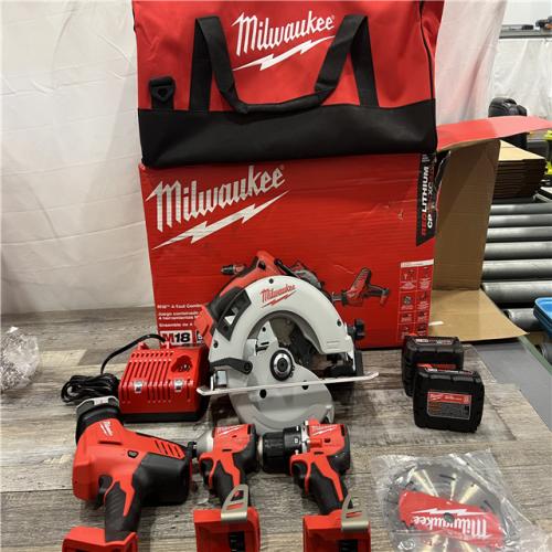 AS-IS MILWAUKEE M18 18-Volt Lithium-Ion Brushless Cordless Combo Kit (4-Tool) with 2-Batteries, 1-Charger and Tool Bag