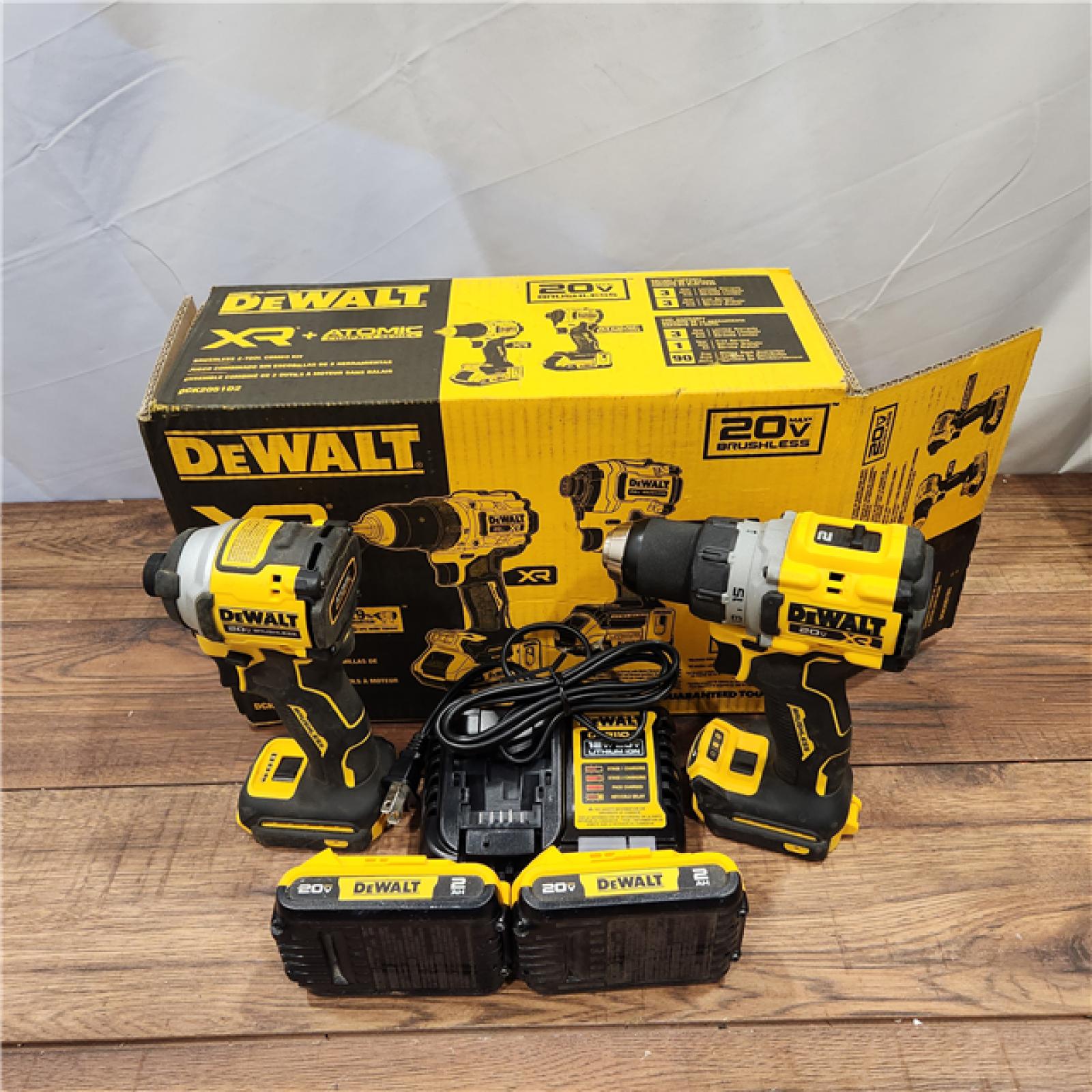 AS-IS DeWalt 20V MAX XR Cordless Drill/Driver, ATOMIC Impact Driver 2 Tool Combo Kit, (2) 2.0Ah Batteries, Charger, and Bag