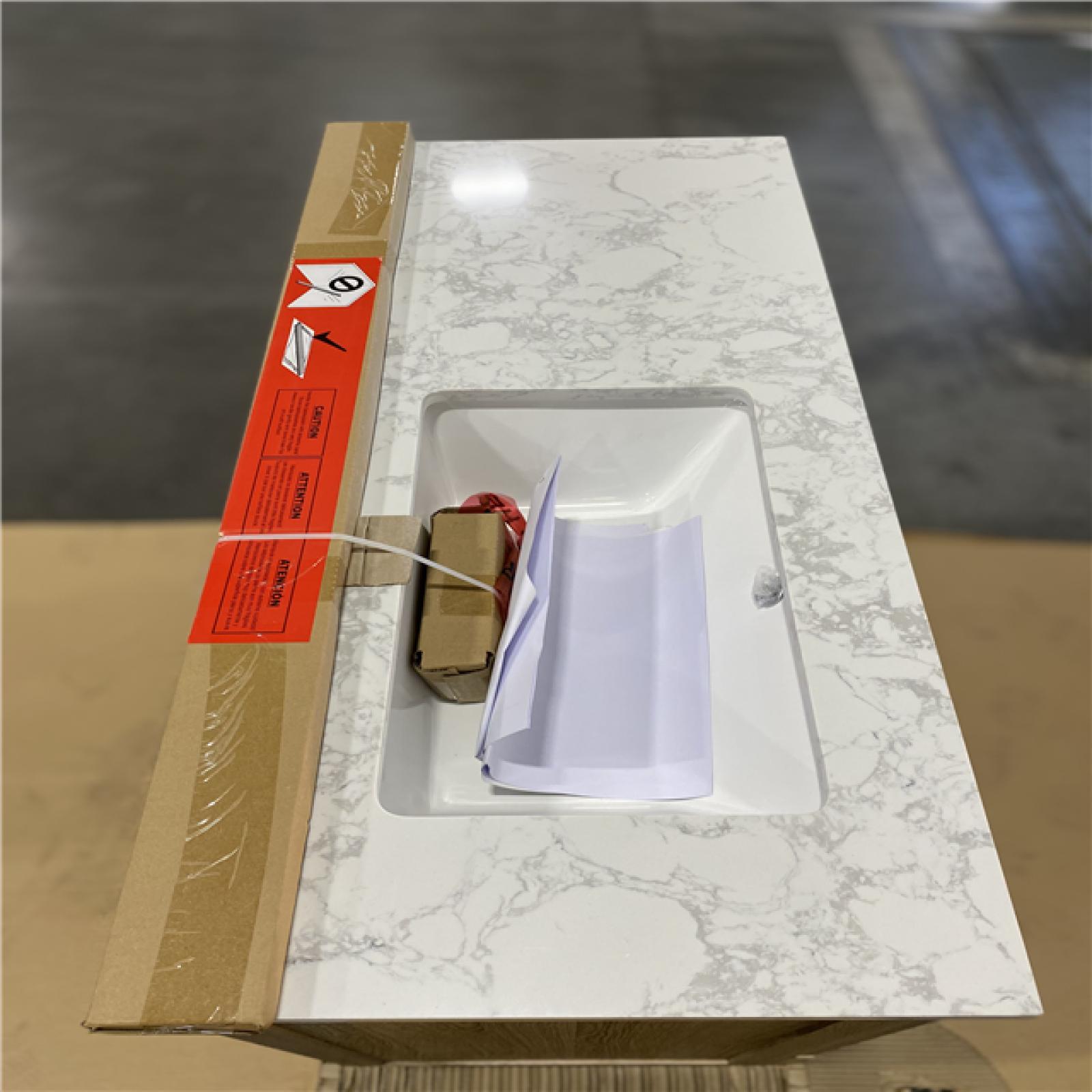 DALLAS LOCATION - Glacier Bay Tobana 42 in. Single Sink Weathered Tan Bath Vanity with White Engineered Marble Top (Assembled)