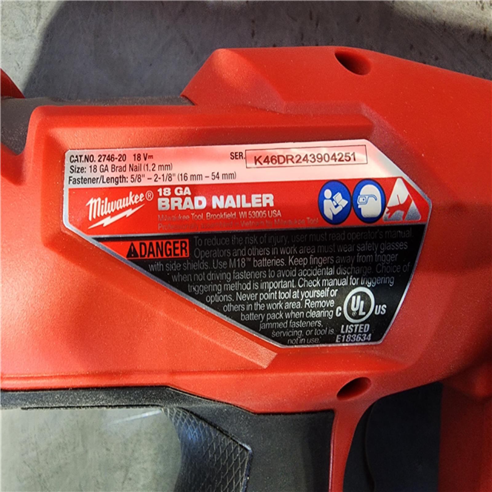 HOUSTON LOCATION - AS-IS (APPEARS LIKE NEW) Milwaukee M18 Fuel 18V Brushless 18-Gauge Brad Nailer 2746-20 (Bare Tool)