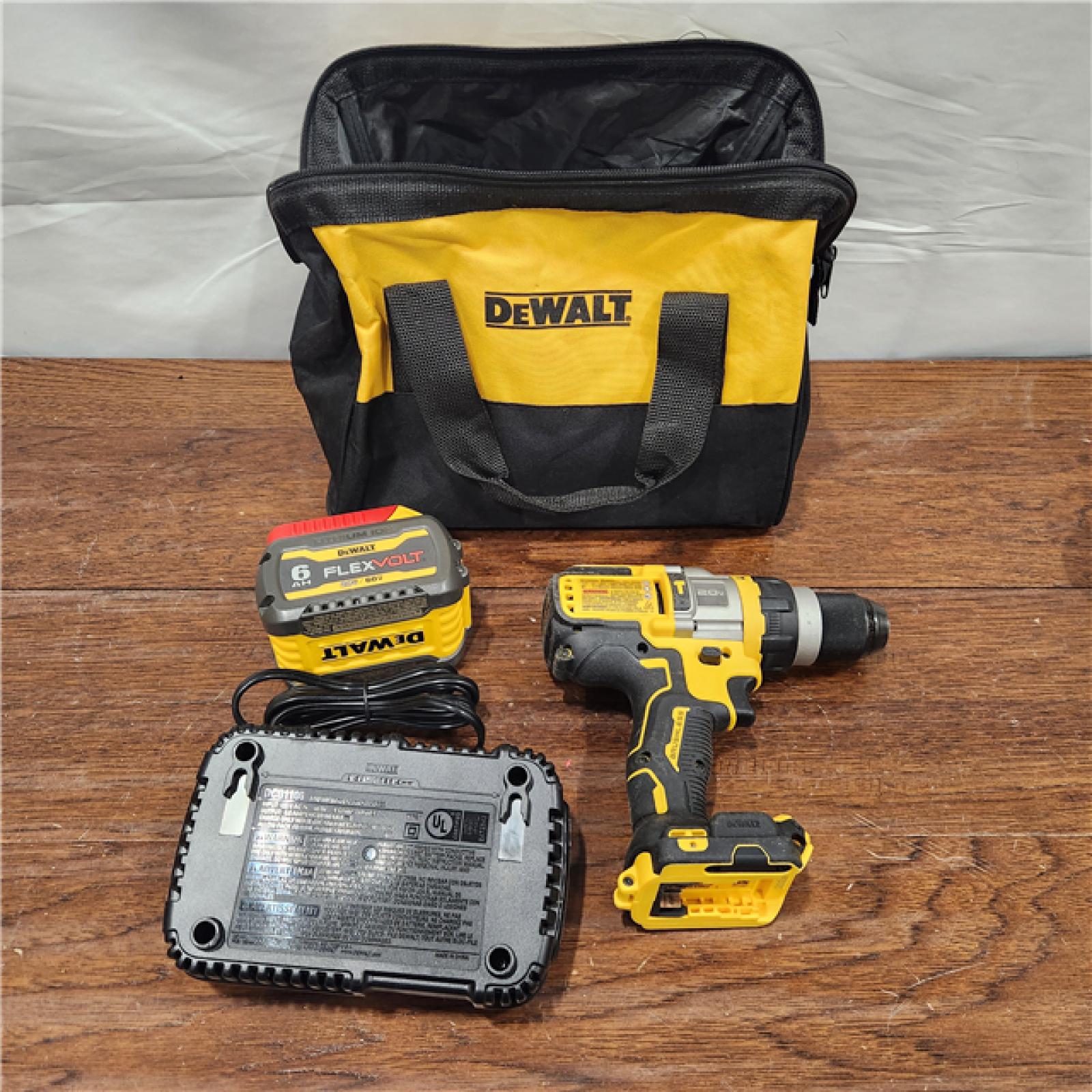 AS-IS 20V MAX Lithium Ion Cordless Brushless 1/2 in. Hammer Drill/Driver W/FLEXVOLT ADVANTAGE & FLEXVOLT 6Ah & 9Ah Batteries