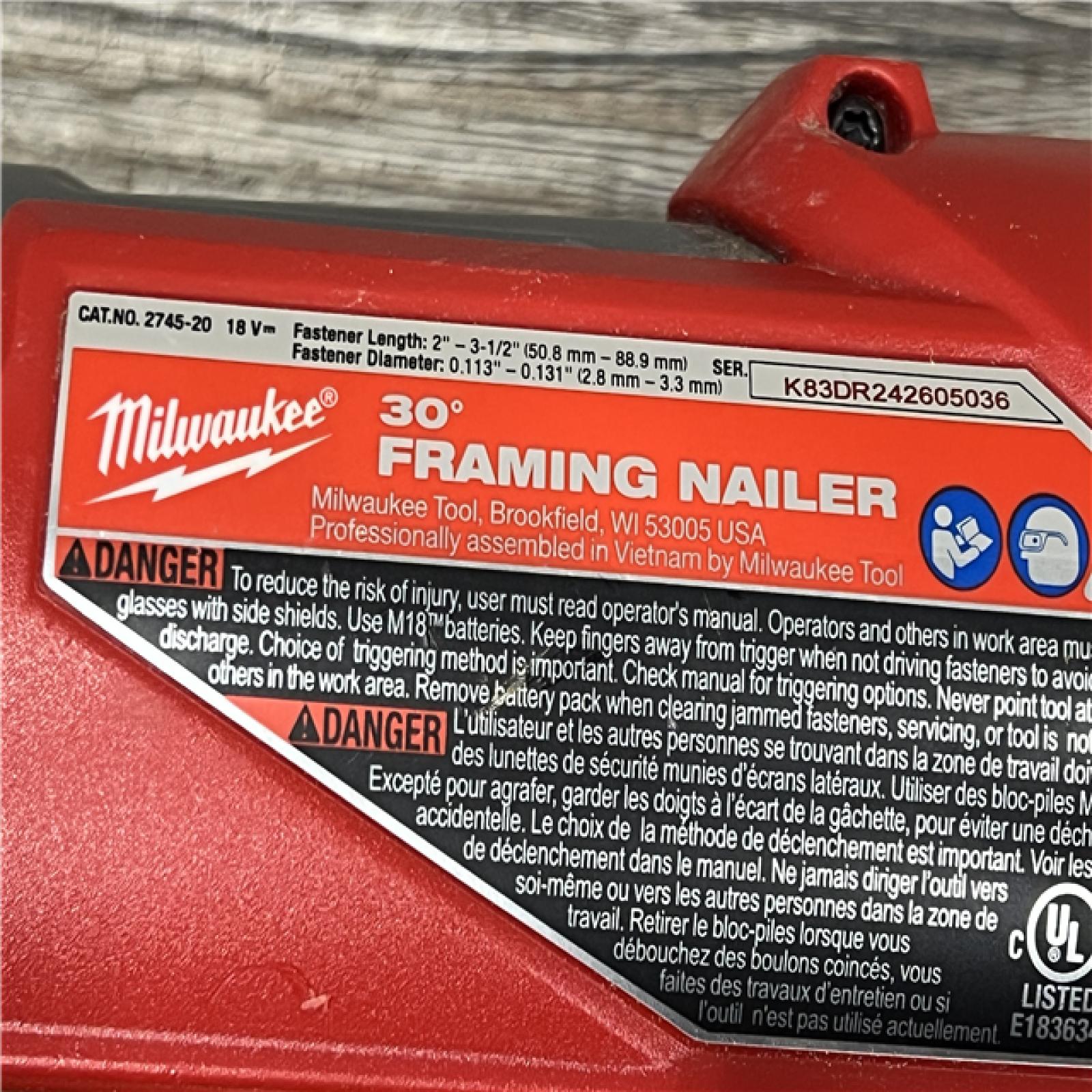 AS-IS Milwaukee M18 FUEL 30 Degree Framing Nailer