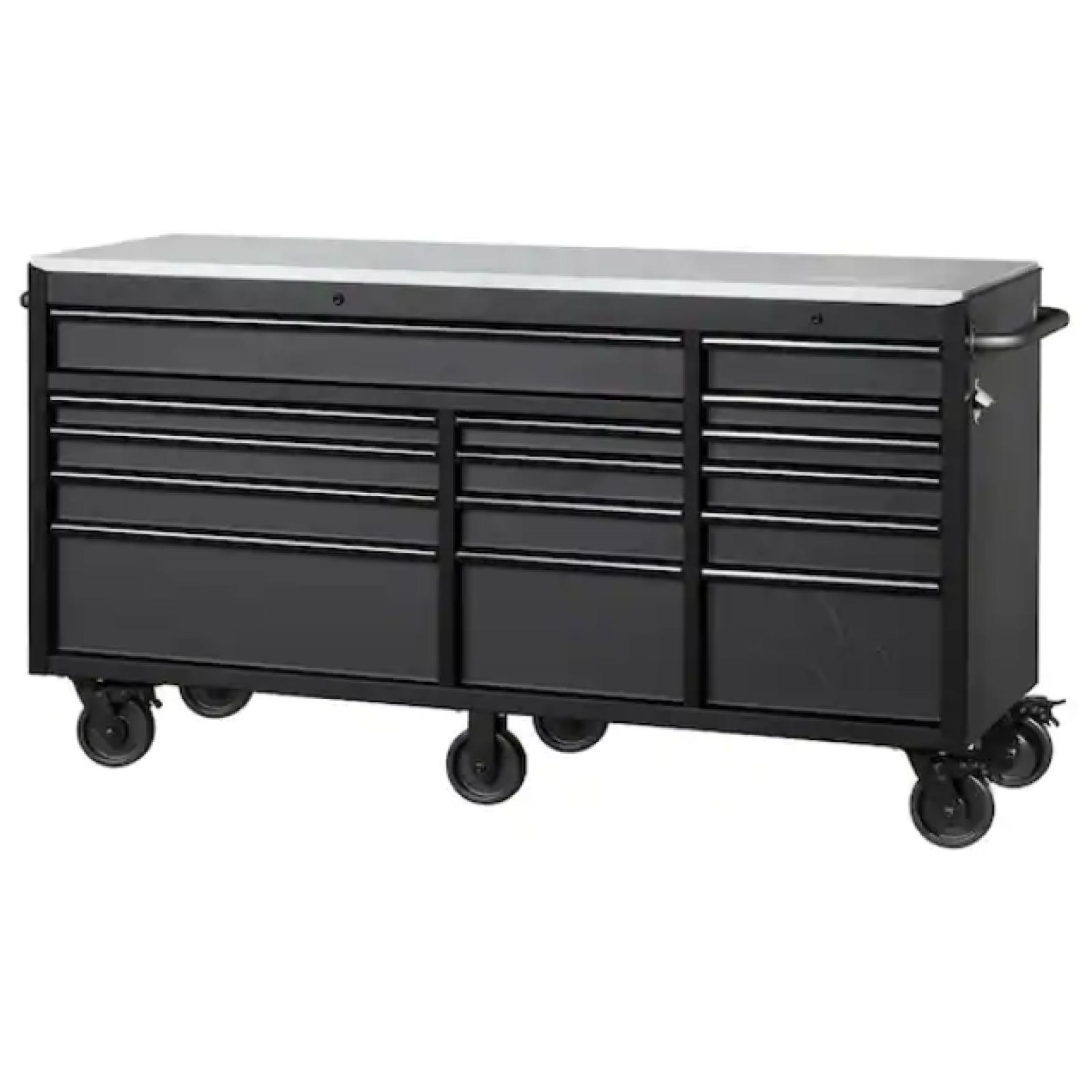 DALLAS LOACTION- Husky 72 in. W x 24 in. D Heavy Duty 15-Drawer Mobile Workbench Cabinet Chest with Stainless Steel Top in Matte Black