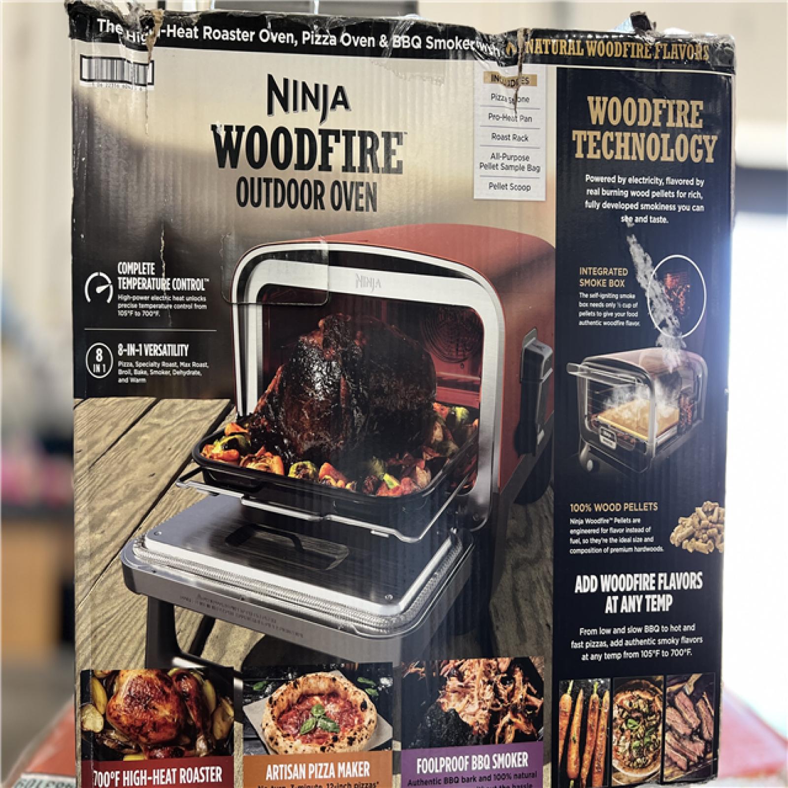 LIKE NEW! - NINJA Woodfire Pizza Oven, 8-in-1 Oven for Outdoor Kitchen, 5 Pizza Settings, 700°F,BBQ Smoker