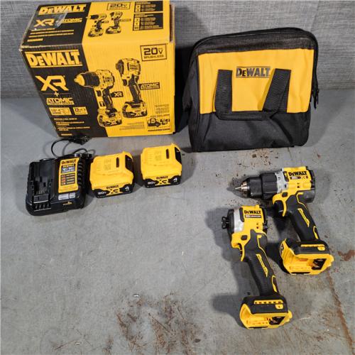 HOUSTON LOCATION - AS-IS DEWALT 20V MAX XR Hammer Drill and ATOMIC Impact Driver 2 Tool Cordless Combo Kit with (2) 4.0Ah Batteries, Charger, and Bag