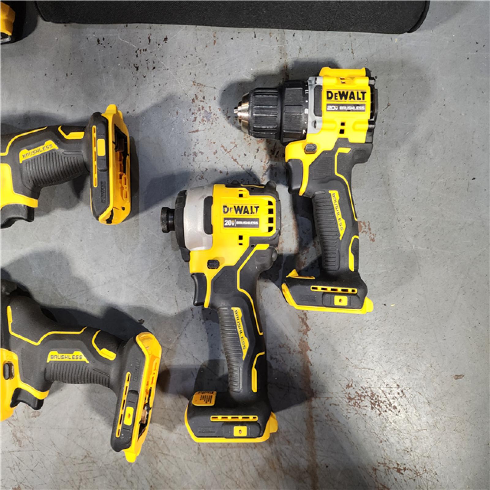 HOUSTON LOCATION - AS-IS DeWalt 20V MAX ATOMIC Cordless Brushless 4 Tool Combo Kit