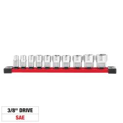 NEW! - Milwaukee 3/8 in. SAE Low Profile 6-Point Socket Set with FOUR FLAT Sides (10-Piece) - (18 UNITS)