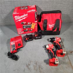 HOUSTON LOCATION - AS-IS M18 18-Volt Lithium-Ion Brushless Cordless Compact Hammer Drill/Impact Combo Kit (2-Tool) with (2) Batteries, Bag